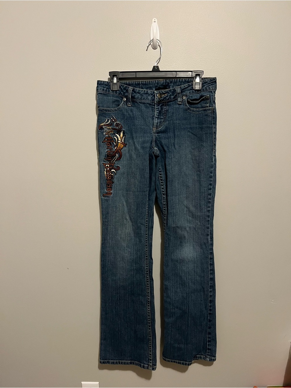 Embroidered Dark Blue Harley Davidson Women's Jeans